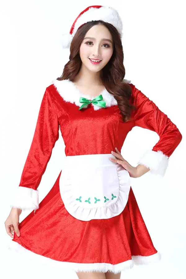 Bulk lingerie Christmas dress with decorative apron and holiday trim