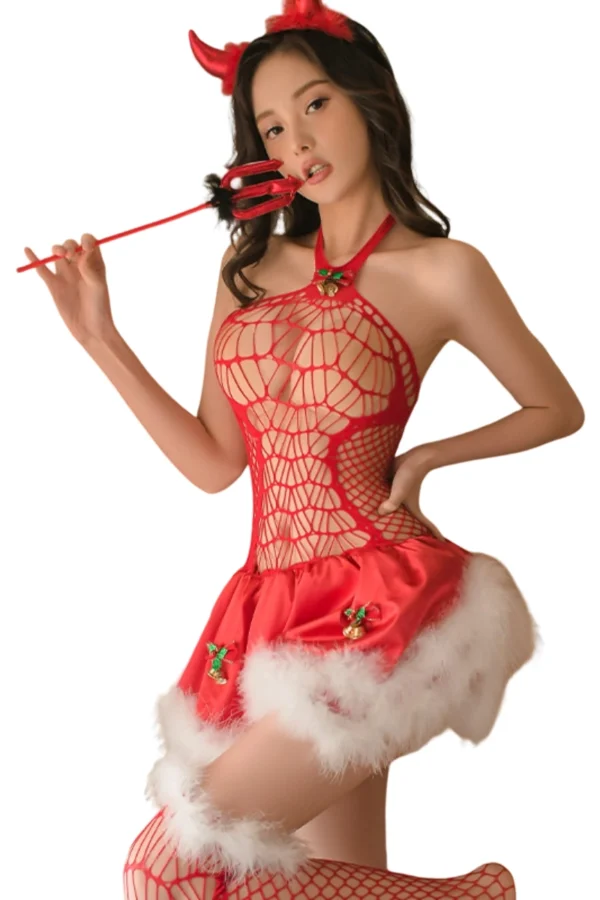 Bulk Santa dress lingerie with festive fishnet design