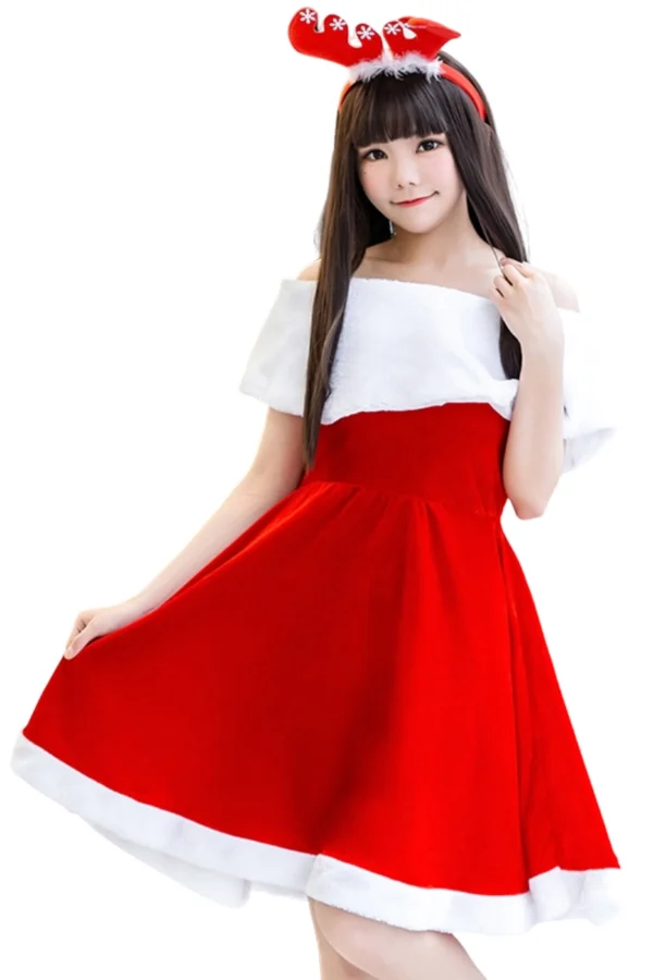 Charming B2B sexy lingerie Christmas ensemble featuring reindeer headband.