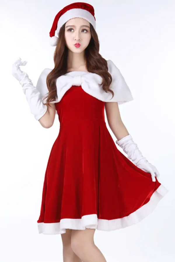 Woman in Christmas body lingerie wholesale outfit with Santa hat