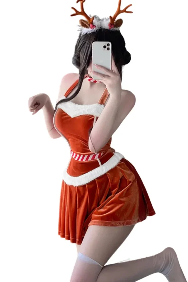 Custom Christmas stockings lingerie featuring candy cane detailing and reindeer antlers