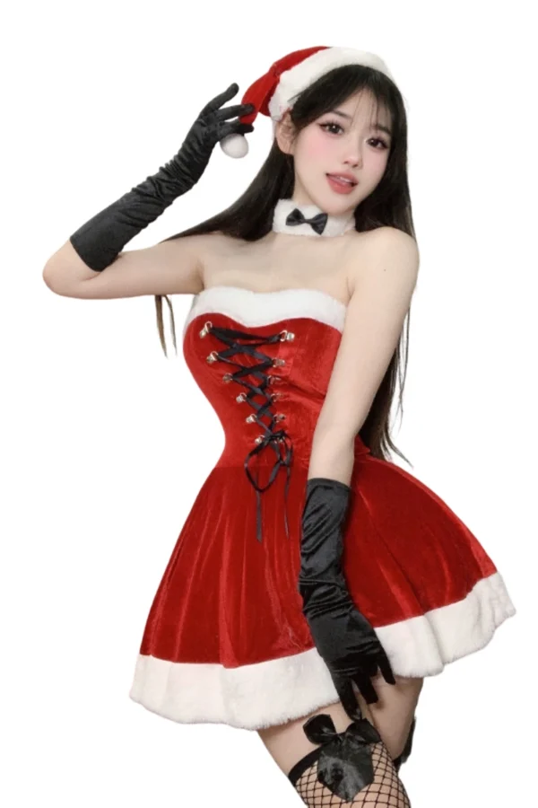 Custom full body Christmas lingerie accessorized with black gloves