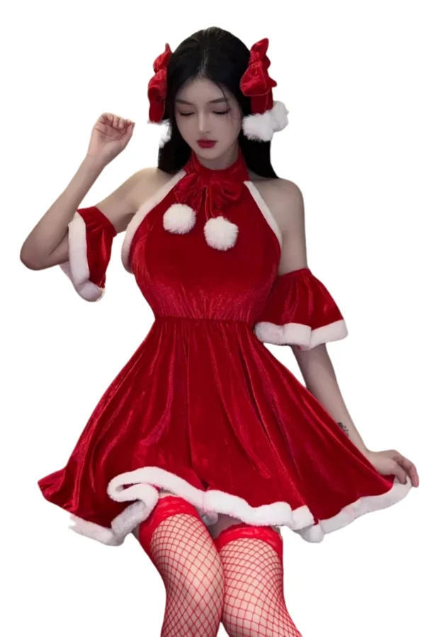 Custom Santa lingerie porn with red velvet dress and white trim