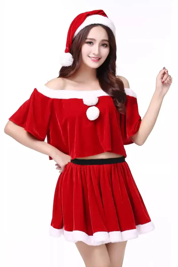Cute and flirty custom Sexy Santa Costume with Santa hat and off-shoulder top