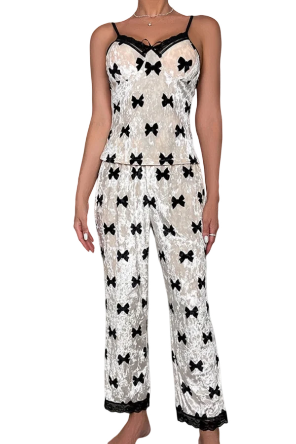 Custom white nightgown lace with black bows and elegant lace detailing