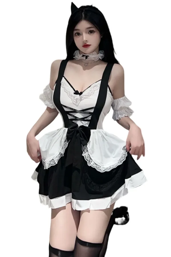 Elegant black and white bulk sexy loungewear for women with lace and ribbon details.