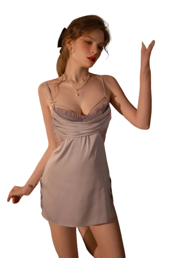 A luxurious bulk vintage lace bodice nightgown featuring a soft drape and intricate lace details for wholesale customers.