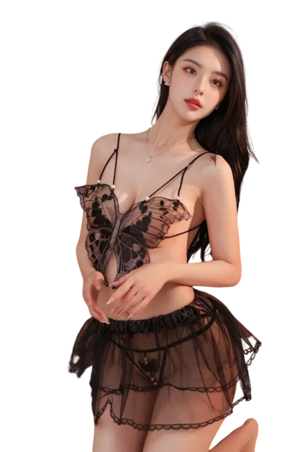 Custom silk and lace nightgown with an elegant butterfly design