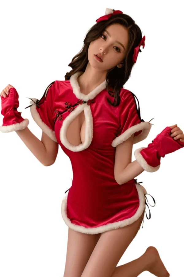 Elegant custom Christmas lingerie with fur trim