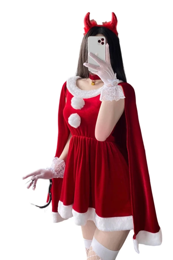 B2B full body Christmas lingerie in red with white fur accents