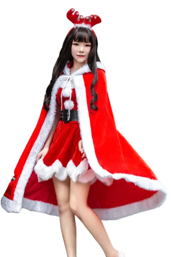 Bulk sexy lingerie Christmas costume with hooded cape and fur trim