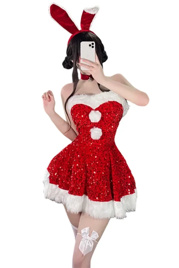 Festive red sequin bunny costume for lingerie Christmas wholesale