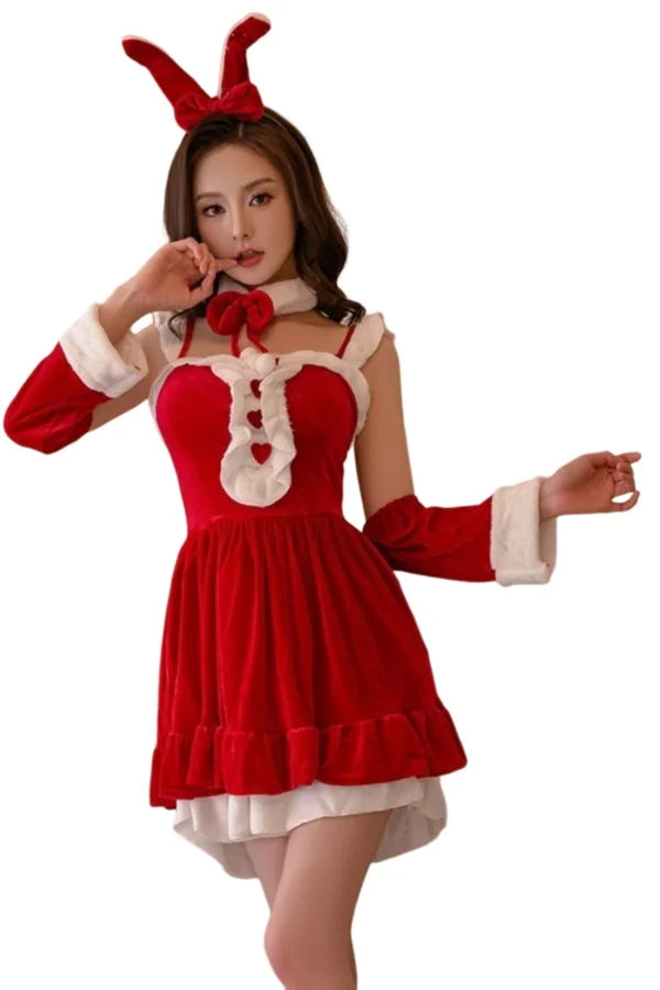 Private label Christmas lingerie dress with festive bunny ears