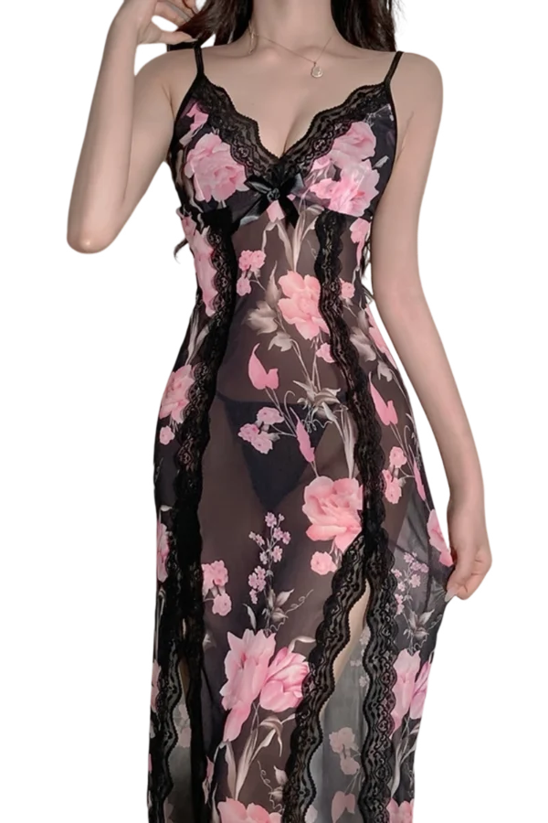 OEM lace vintage nightgown showcasing a delicate soft pink floral design.