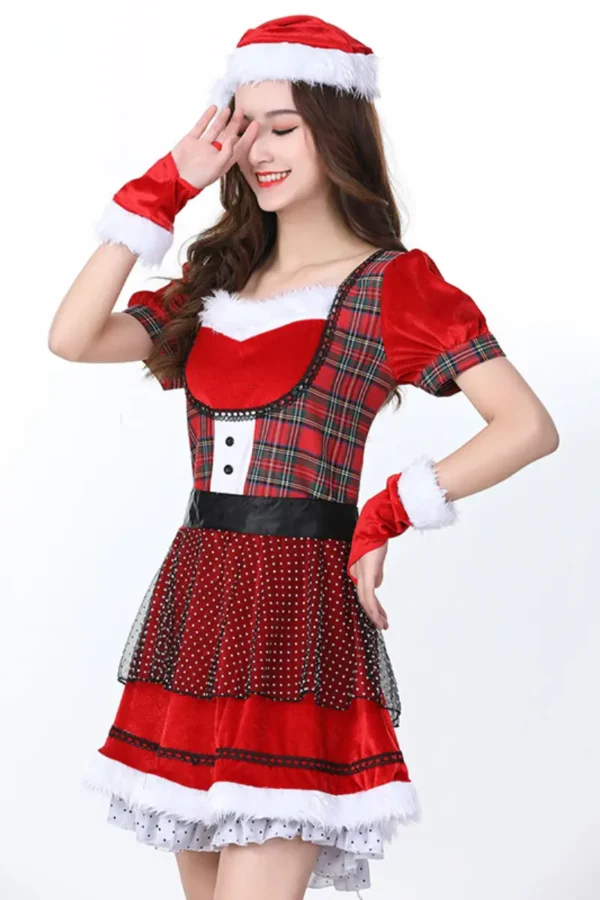 OEM Plus Size Christmas Lingerie in plaid with matching Santa hat and gloves