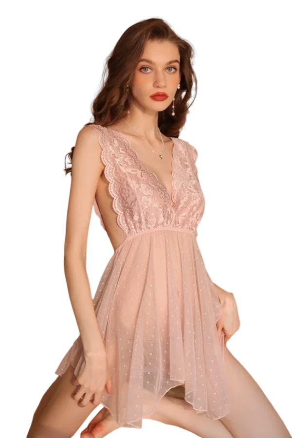 Blush pink OEM sheer lace nightgown with floral lace pattern