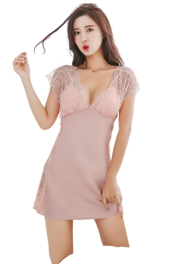 OEM women's lace nightgown in soft pink, showcasing delicate lace details.