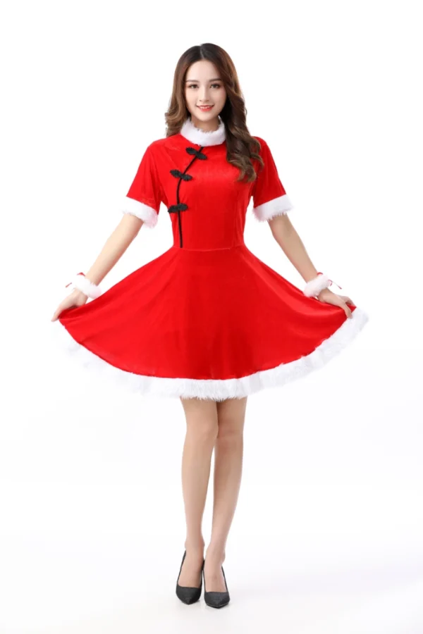 Private label Christmas lingerie set classic red holiday dress with black accents