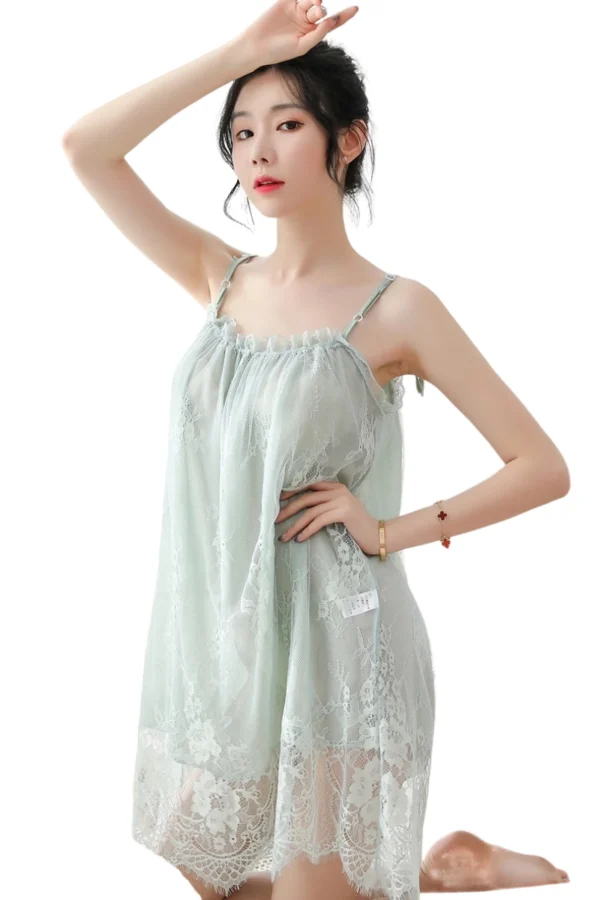 Private label beautiful lace nightgown in pastel green, ideal for boutique businesses.