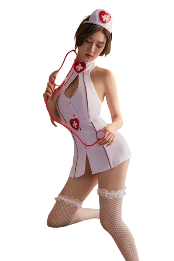 Private label nurse dress costume paired with stethoscope accessory for a realistic touch
