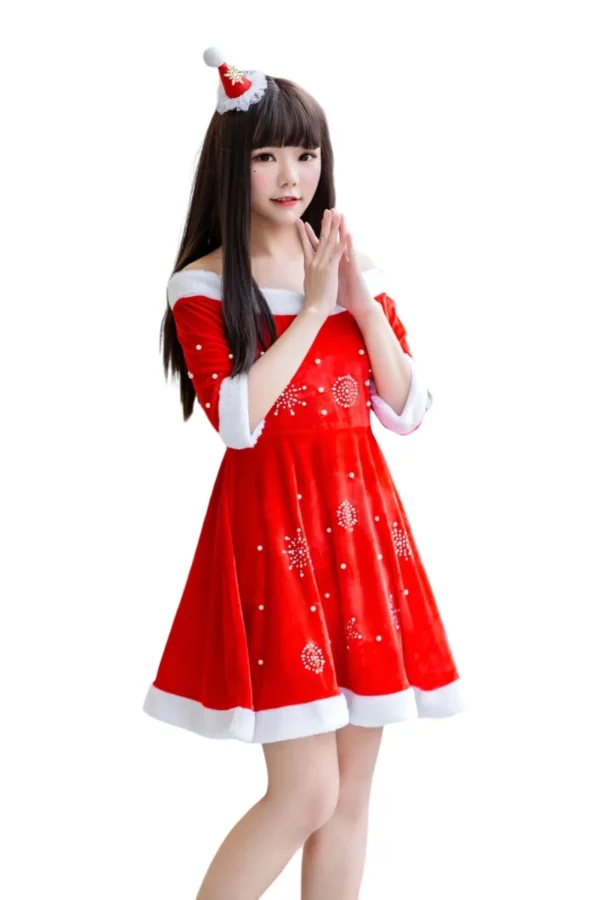 private label sexy lingerie Christmas dress with white faux fur trim