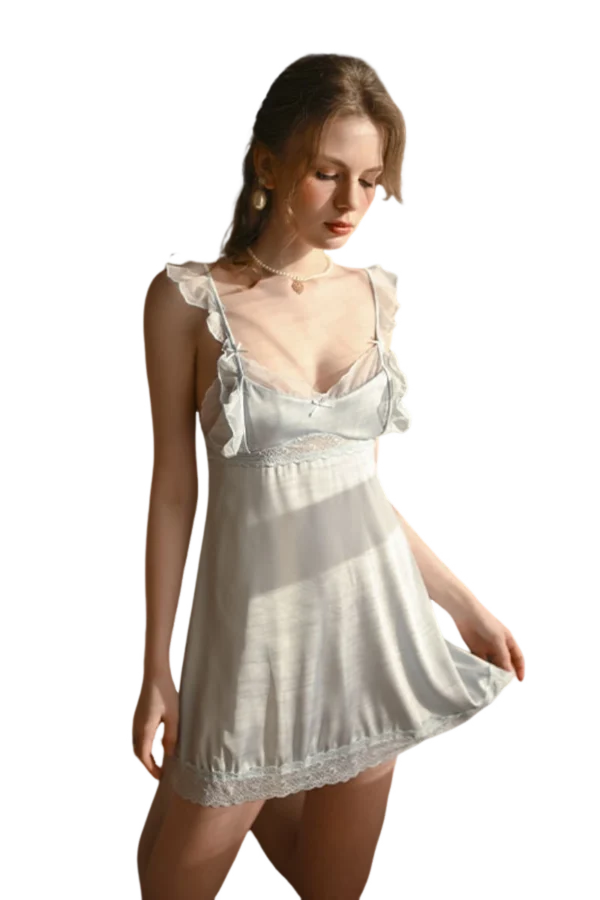 Elegant private label vintage lace bodice nightgown in ivory with delicate lace accents.