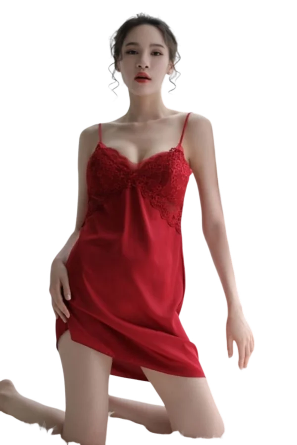 Bold red OEM lace nightgown dress with intricate lacework