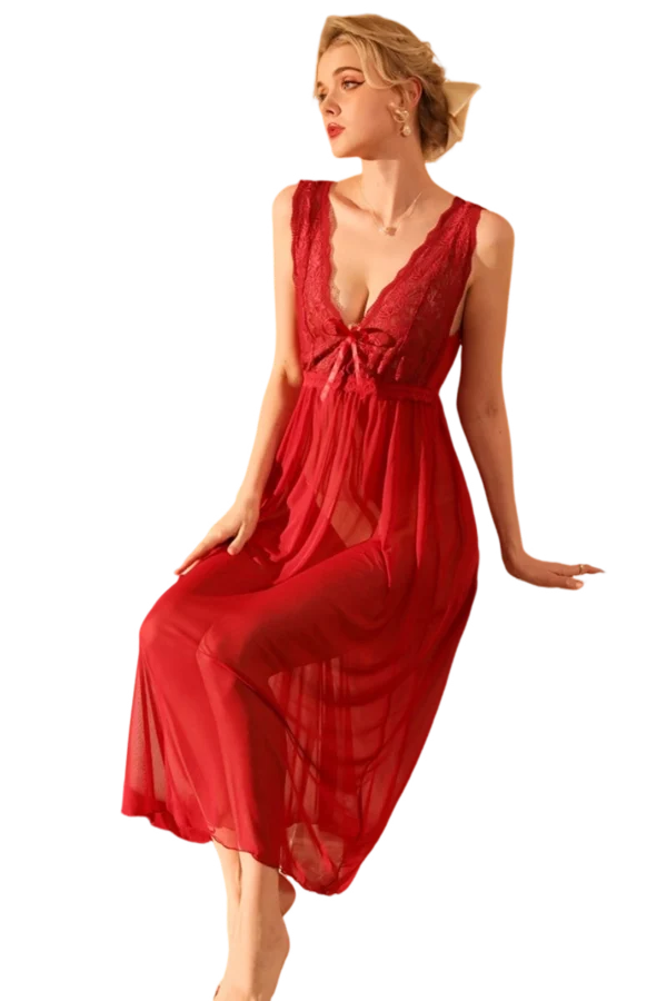 Elegant red OEM nightgown with lace trim