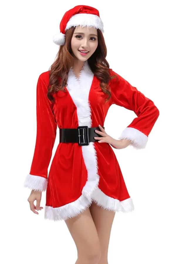 Private label Christmas lingerie with red velvet and fur trim