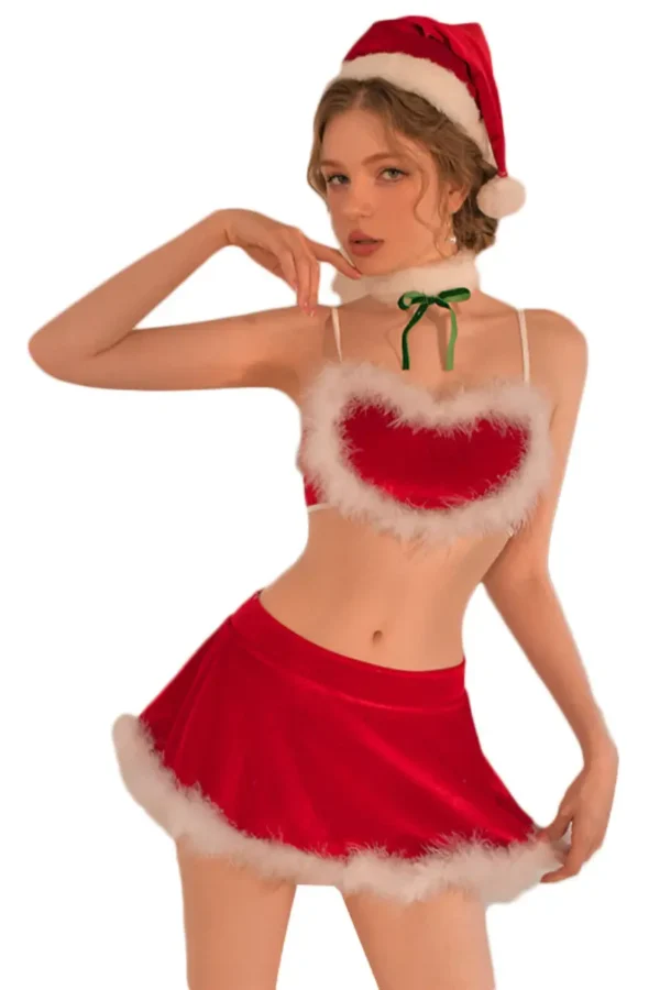 Sexy custom Christmas lingerie bodysuit with white fur trim