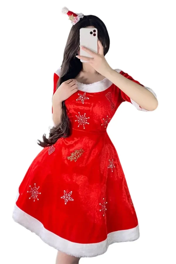 Festive b2b lingerie and Christmas dress in red with white details