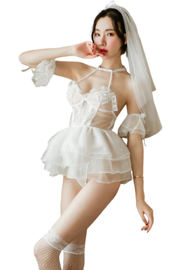 Custom bridal lace nightgown with matching veil for elegant weddings