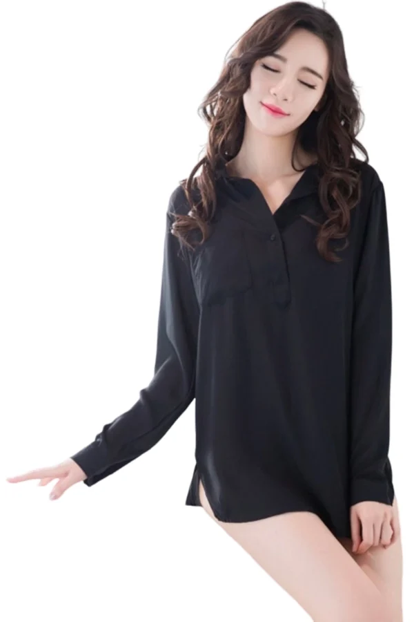 "Stylish black B2B lace silk nightgown highlighting a casual and sophisticated look."