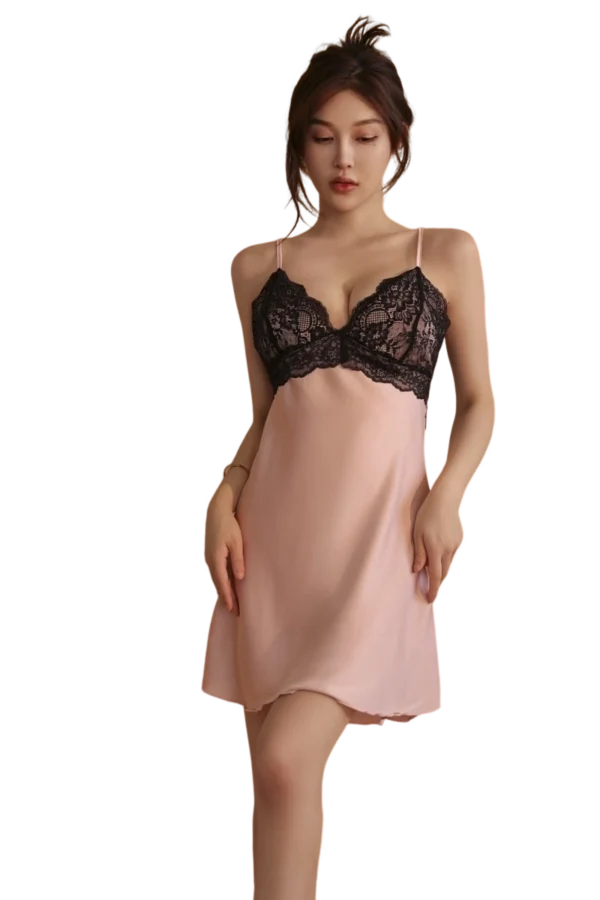 Transparent view of a pink B2B eyelet lace nightgown ideal for stylish wholesale offerings.