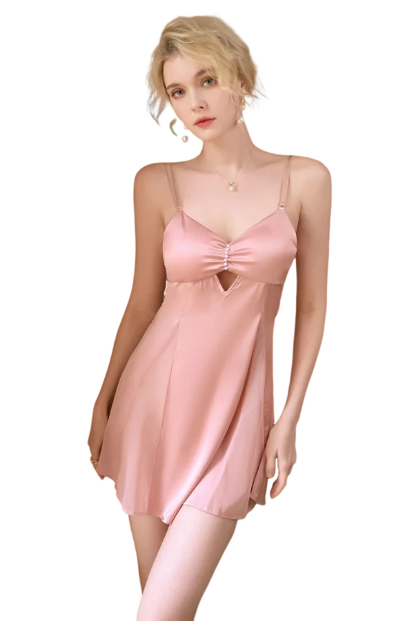 Pink sleeveless bulk jersey nightgown with lace, perfect for stylish comfort.