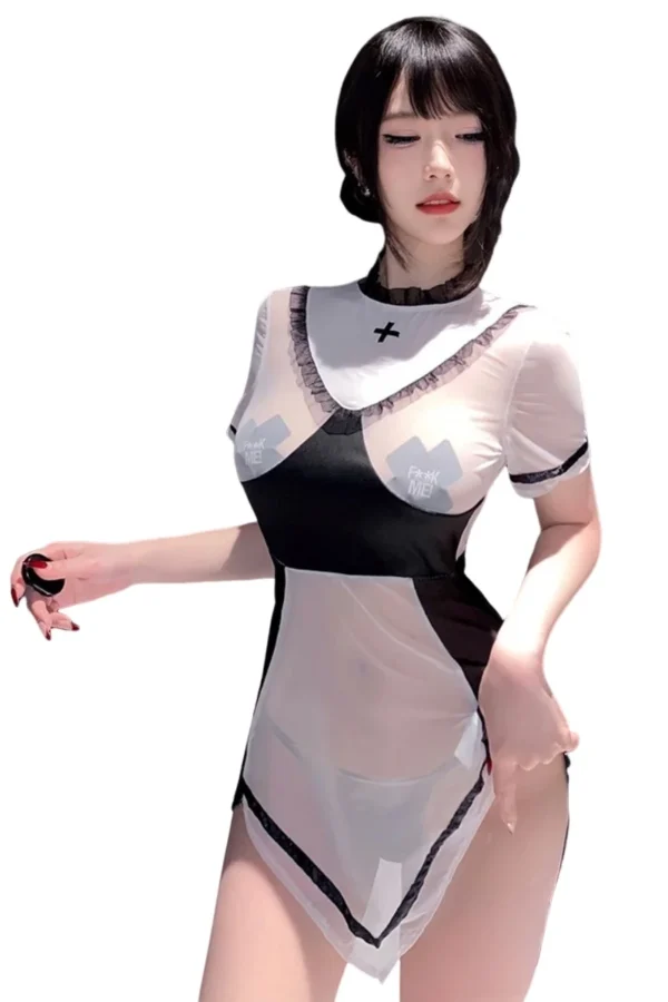 Alluring black and white sexy nurse dress OEM, perfect for special occasions.