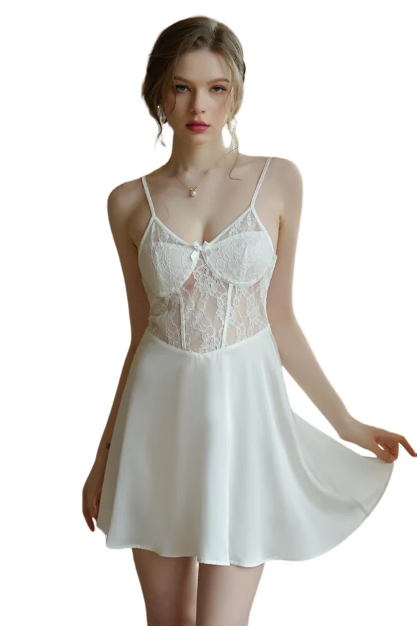 A custom gypsy vintage lace nightgown in classic white with intricate lacework and a flattering fit.