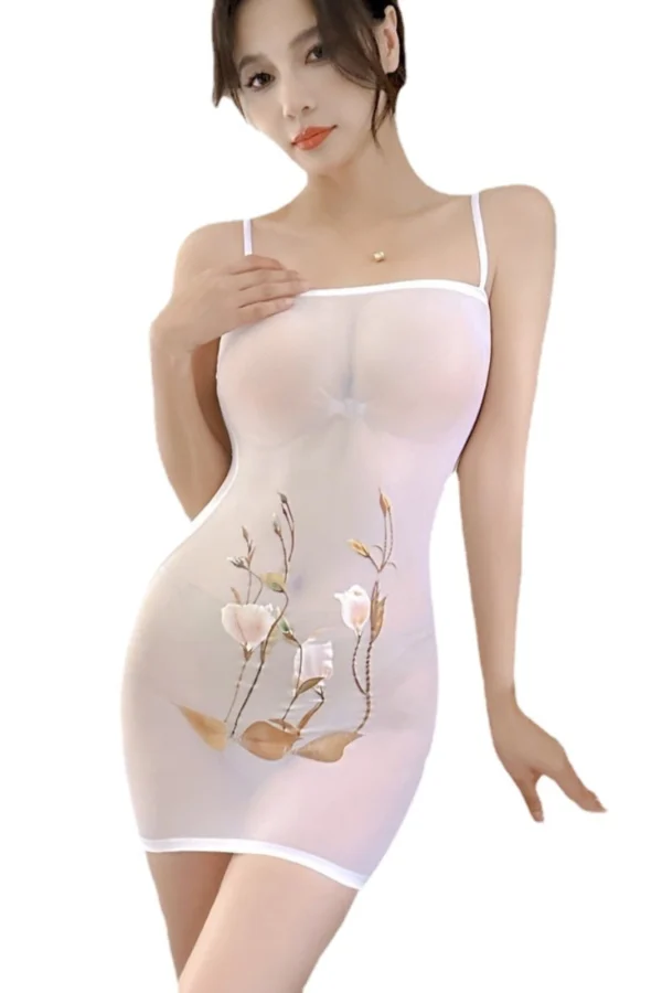 Custom Sexy Secretary Outfit Sheer White Elegance - Supreme Lingerie A custom sexy secretary outfit in sheer white with intricate floral patterns, designed for unique style statements.