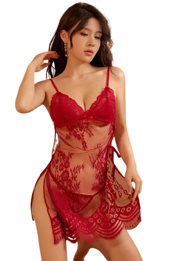 Stunning red OEM crochet lace nightgown for ultimate luxury and comfort.