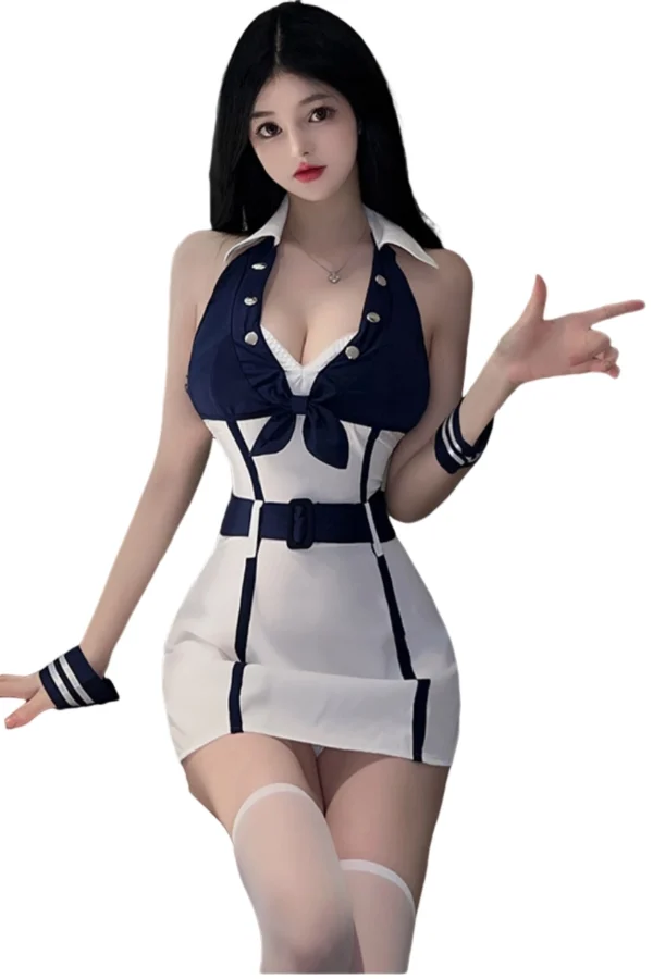 A front view of full body naughty school lingerie wholesale with a flattering fit.