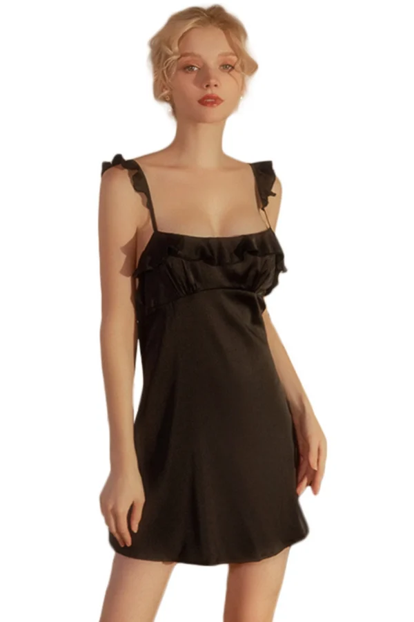 Classic black lace silky nightgown wholesale with a sophisticated and timeless look.