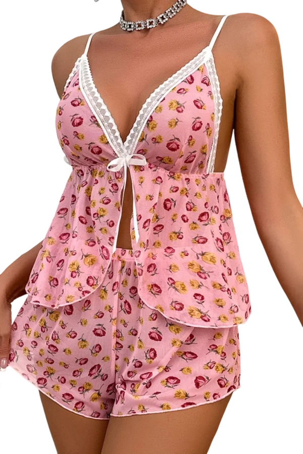 OEM lace nightgown with a layered design and floral print