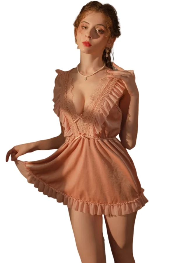Customizable private label chiffon and lace nightgown for luxurious sleepwear.