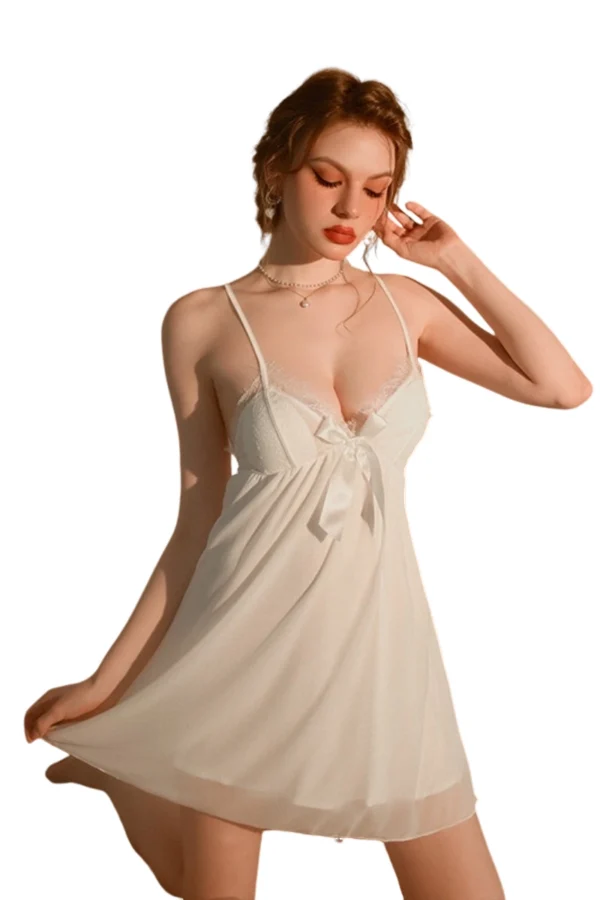Private label crochet lace nightgown featuring intricate lace detailing and delicate design.