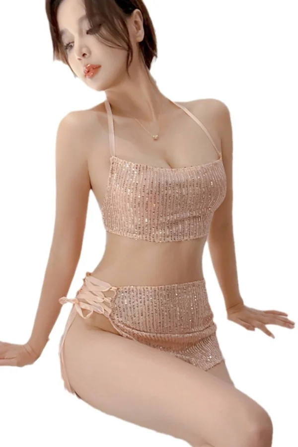 Private Label Sexy Secretary Outfit with Sparkling Design - Supreme Lingerie A private label sexy secretary outfit featuring a glittering two-piece design, perfect for adding elegance to any collection.