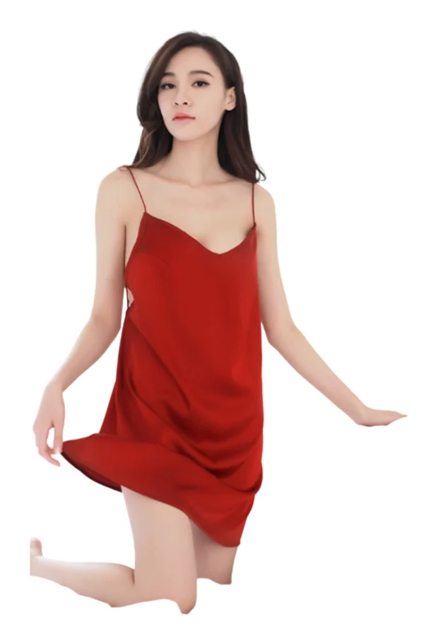 Red silk and lace nightgown sleepwear in bulk, designed for luxurious comfort and a flattering fit.