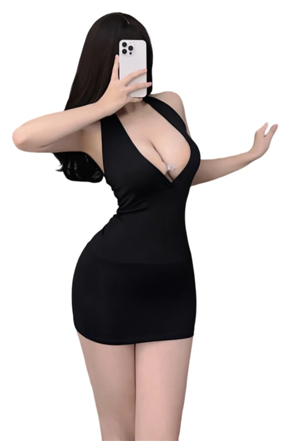 Sleek Backless OEM Women Sexy Secretary Outfit - Supreme Lingerie A sleek backless OEM women sexy secretary outfit featuring a halter neck design and elegant strappy detailing.