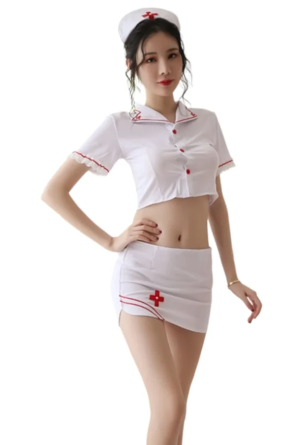 White private label sexy uniform for women with a flattering fit.