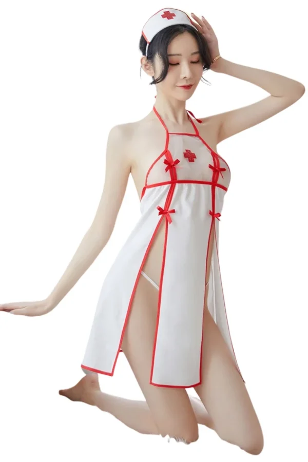 Stylish transparent sexy nurse womens OEM set for daring looks.
