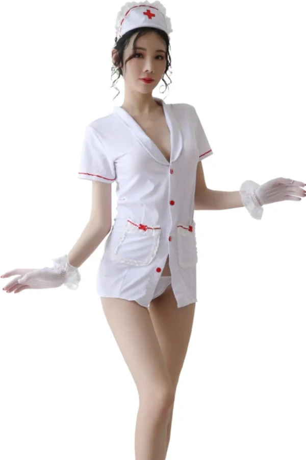 Elegant white button-down nurse costume - wholesale sexy nurse womens